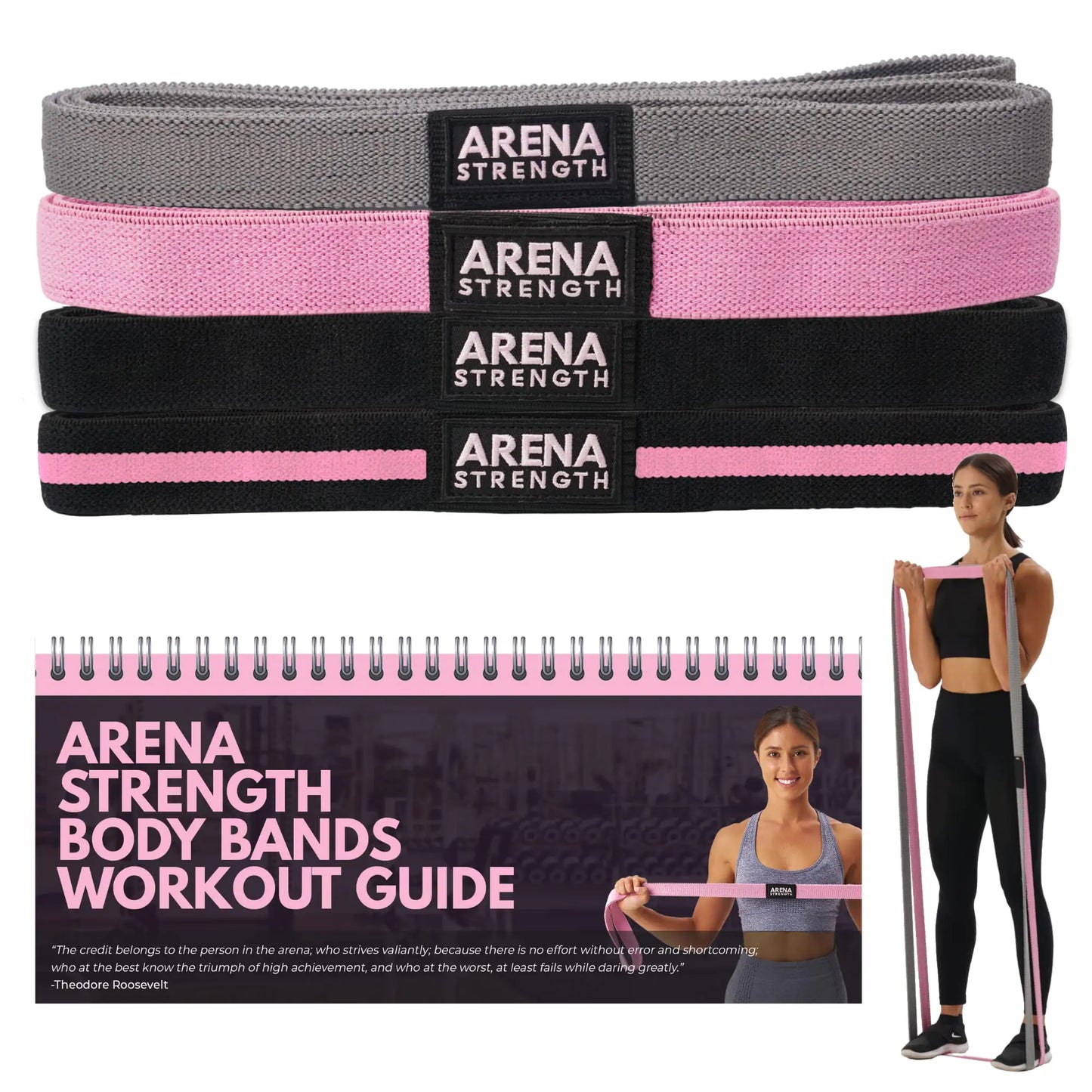 Arena Strength Long Fabric Resistance Bands – Full Body Workout Set of 4